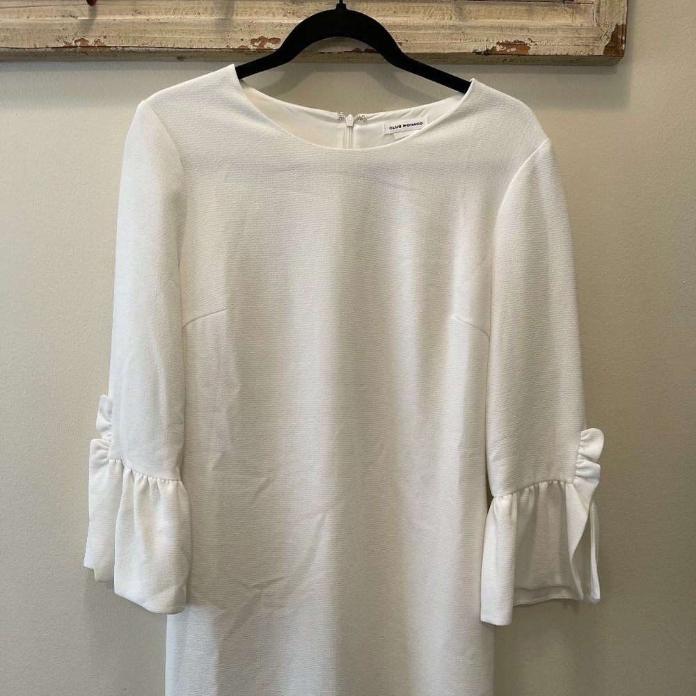 Club Monaco White Ruffle Sleeved Sheath Dress